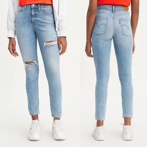 LEVI'S 721 HIGH RISE SKINNY Custom Short Jeans Size 25 Light Medium Blue Denim